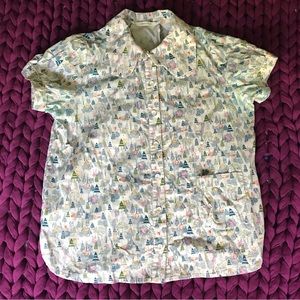 Adorable cottagecore blouse with cute collar & colourful forest & creature print